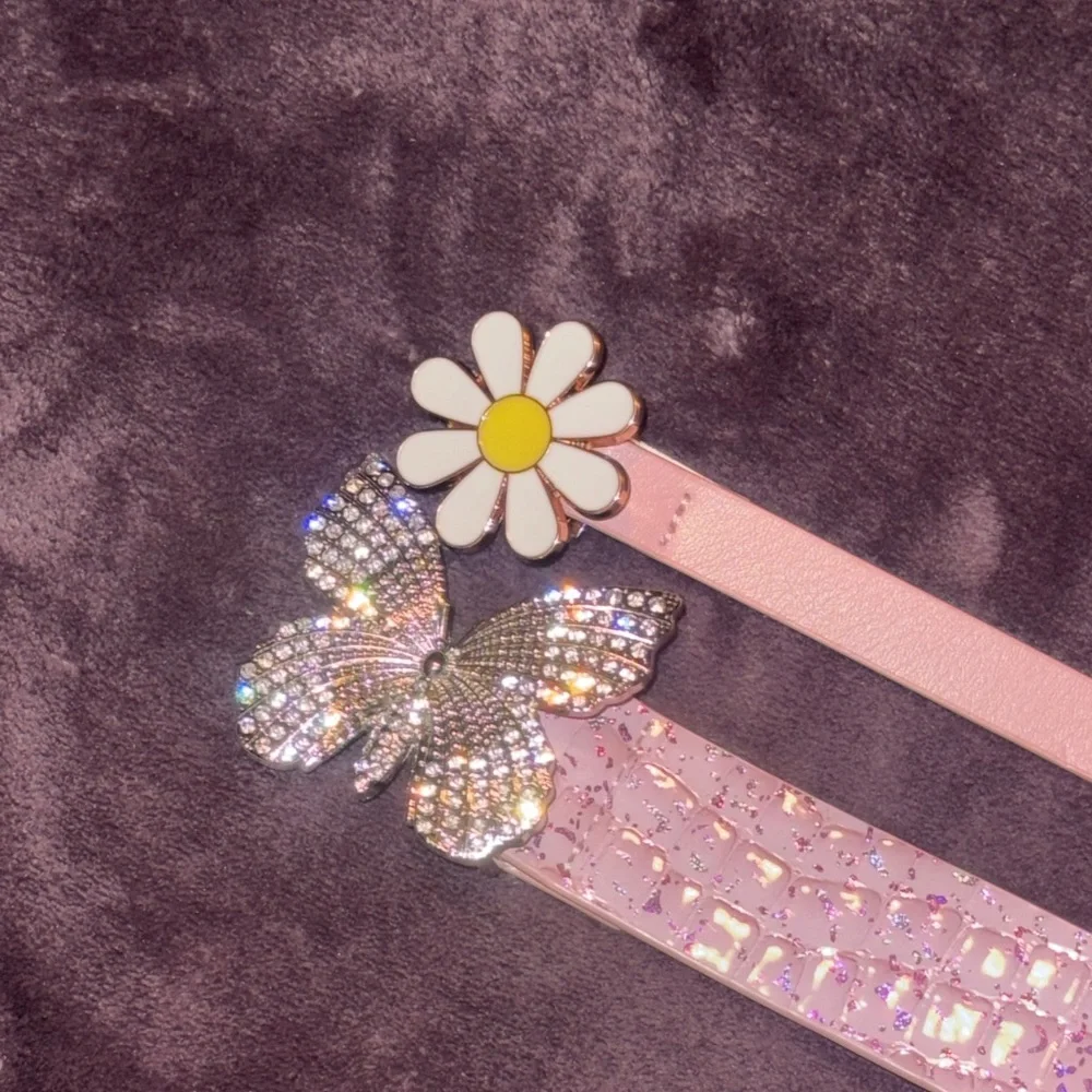 Pink Belt with Rhinestone Butterfly and Daisy